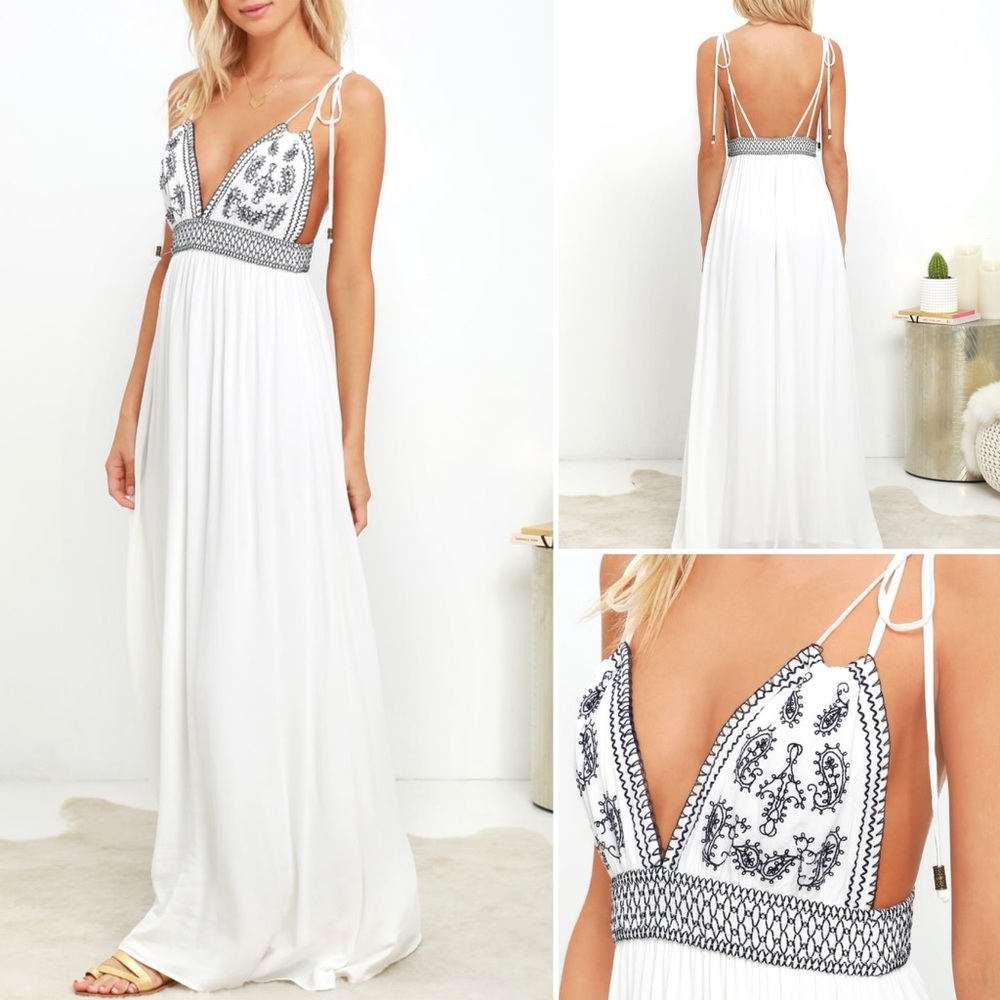 Lulus Days of Sunlight Ivory Embroidered Maxi Dress